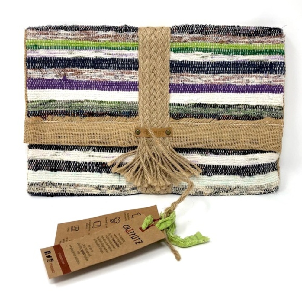 Handwoven upcycled fabric clutch purse from Turkey - NWT